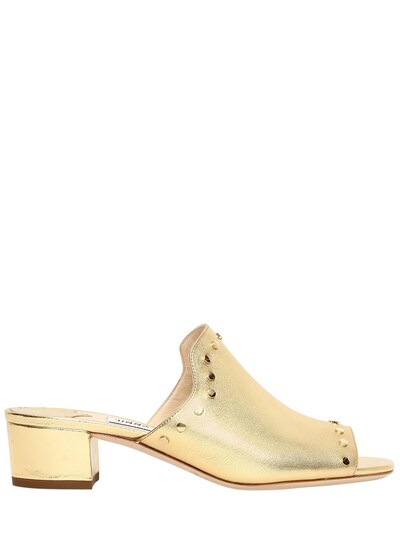 Jimmy Choo 35mm Studded Metallic Leather Mules In Gold