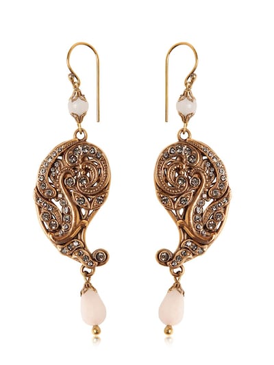 Etro Paisley Drop Earrings W/ Crystals In Gold