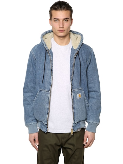 Carhartt Hooded Stone Washed Active Denim Jacket In Blue
