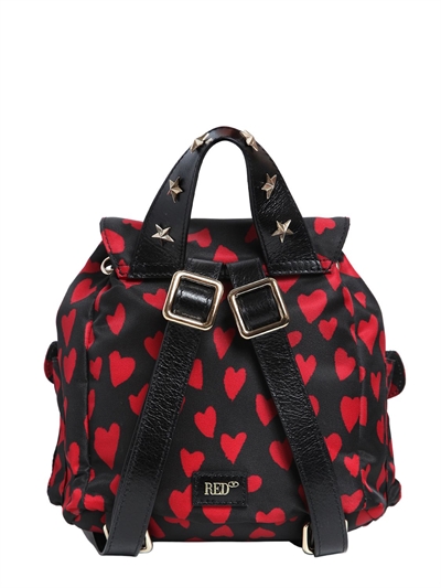 RED VALENTINO HEARTS PRINT NYLON MINI BACKPACK