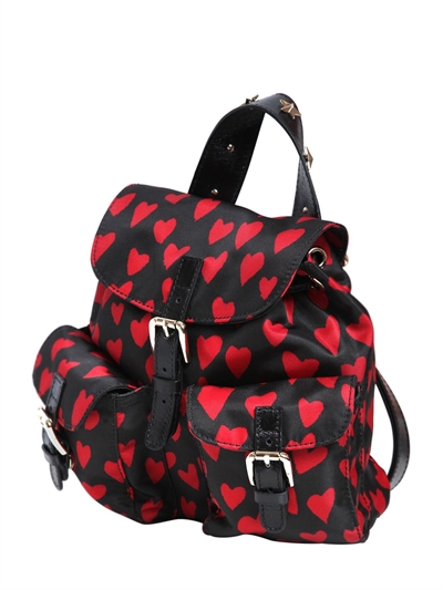 RED VALENTINO HEARTS PRINT NYLON MINI BACKPACK
