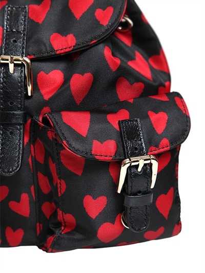 RED VALENTINO HEARTS PRINT NYLON MINI BACKPACK
