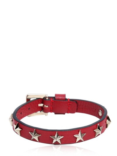 Red Valentino Leather Bracelet W/ Star Studs, Red