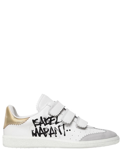 Isabel Marant 20mm Beth Painted Logo Leather Sneakers In White/gold
