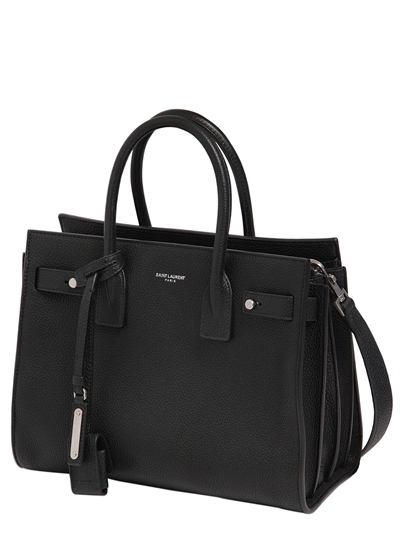 SAINT LAURENT BABY SAC DE JOUR  LEATHER TOP HANDLE BAG, BLACK