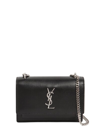 Saint Laurent Small Sunset Monogram Smooth Leather Bag In Black