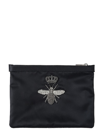 DOLCE & GABBANA BEE EMBROIDERED PATCH SMALL NYLON POUCH,66IG2G009-ODA5OTk1