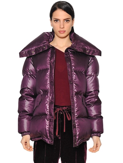 Nina Ricci Oversized Shiny Habutai Down Jacket In Bordeaux