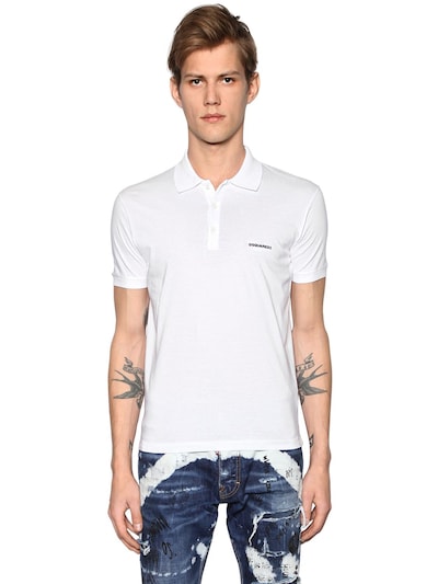 DSQUARED2 LOGO DETAIL COTTON JERSEY POLO SHIRT,66IG7E033-MTAw0