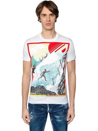 DSQUARED2 SKIING PRINTED COTTON JERSEY T-SHIRT,66IG7E046-MTAW0