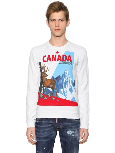 DSQUARED2 CANADA PRINTED COTTON JERSEY SWEATSHIRT,66IG7E051-MTAw0