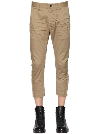 Dsquared2 16cm Stretch Cotton Twill Pants In Beige