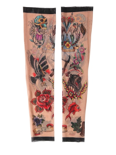 Dsquared2 Tattoo Printed Nylon Tulle Sleeves In Multicolor