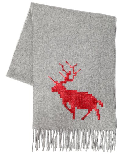 Dsquared2 Deer Embroidered Wool & Cashmere Scarf In Grey