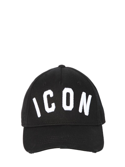 DSQUARED2 ICON EMBROIDERED CANVAS BASEBALL HAT, BLACK/WHITE