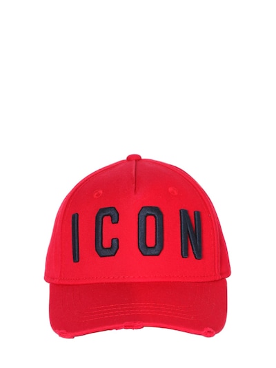 DSQUARED2 ICON EMBROIDERED CANVAS BASEBALL HAT, RED/BLUE