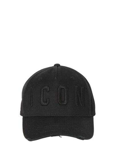 DSQUARED2 ICON EMBROIDERED CANVAS BASEBALL HAT, BLACK