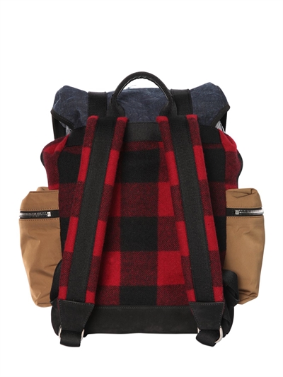 DSQUARED2 CHECKED WOOL & DENIM BACKPACK