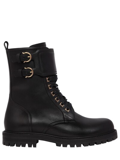 Salvatore Ferragamo 30mm Crotone Leather Combat Boots In Black | ModeSens