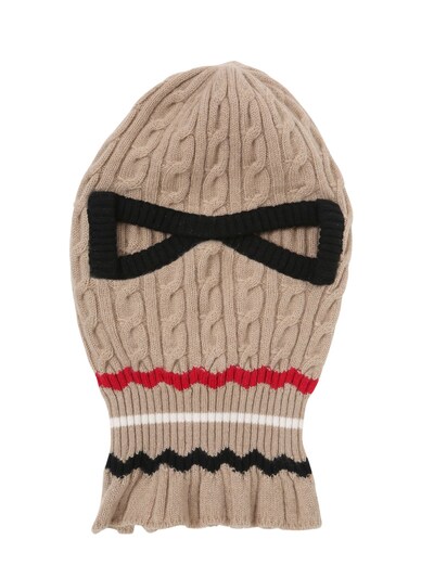 Annapurna Cashmere Knit Ski Mask, Beige/black/red