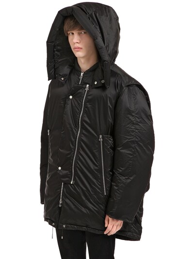 Oamc Oversized Hooded Nylon Down Jacket In Black