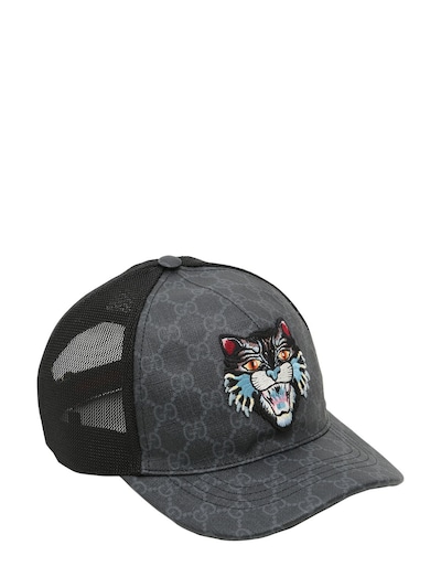 Gucci Gg Supreme Angry Cat Baseball Cap in Black for Men