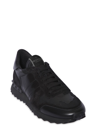 VALENTINO GARAVANI ROCKRUNNER CAMO LEATHER SNEAKERS