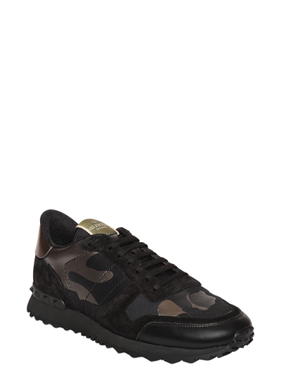 VALENTINO GARAVANI ROCKRUNNER CAMO LEATHER SNEAKERS