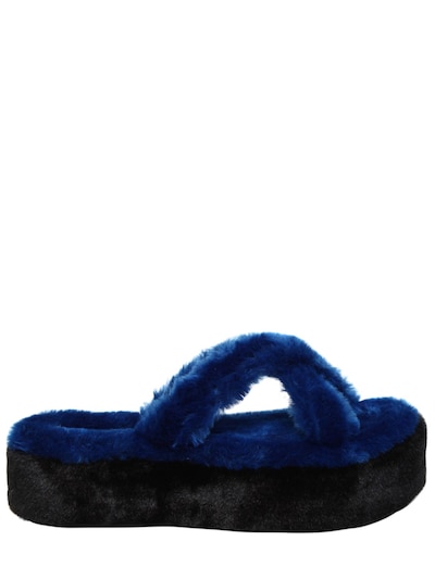 Avec Modération 40mm St Moritz Faux Fur Platform Sandals In Blue/black