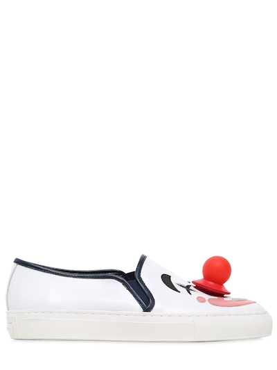 Katy Perry 20mm Lucille Clown Leather Sneakers In White/navy