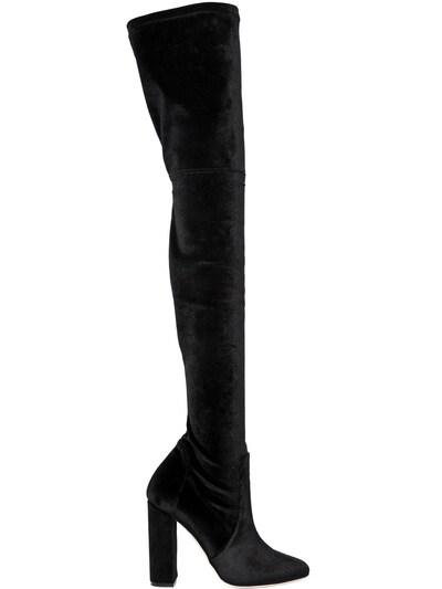 Elie Saab 110mm Stretch Velvet Over The Knee Boots In Black