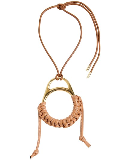 Loewe Braided Leather Necklace In Gold/brown