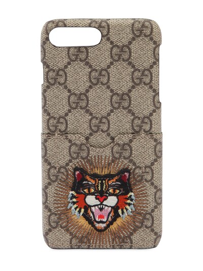 GUCCI ANGRY CAT PATCH IPHONE 7 PLUS CASE, TAUPE,66IIJS053-OTc5NQ2
