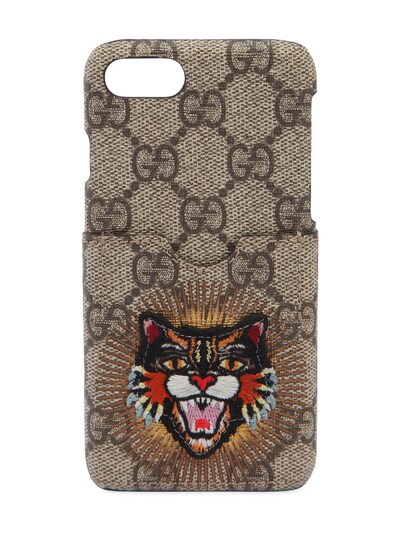 GUCCI ANGRY CAT PATCH IPHONE 7 CASE, TAUPE,66IIJS054-OTc5NQ2