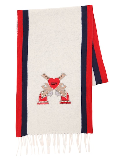 Gucci Guns Patches Cashmere Blend Scarf In Red/white/blue