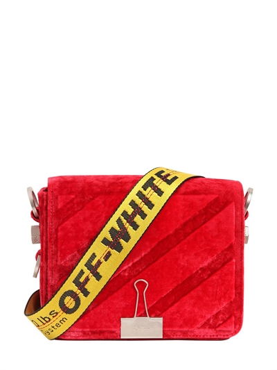 Off-white Binder Clip Velvet Shoulder Bag In Red