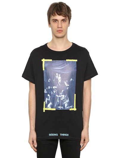 Off-white Oversize Caravaggio Print Jersey T-shirt In Black