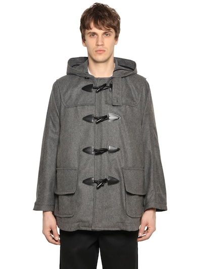 Comme Des Garçons Shirt Hooded Wool Blend Short Duffle Coat In Grey