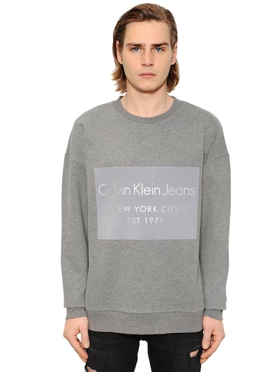 Calvin Klein Jeans Est.1978 Logo Flocked Cotton Sweatshirt In Blue