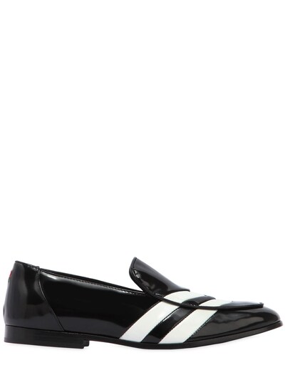 Joshua Sanders White Striped Leather Loafers In Black/white