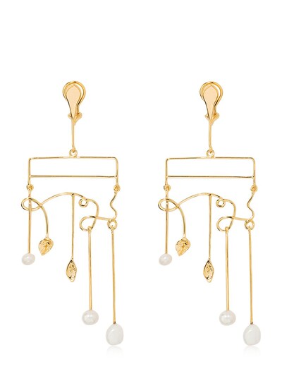 Aurelie Bidermann Siroco Pearls & Leaves Earrings In Gold