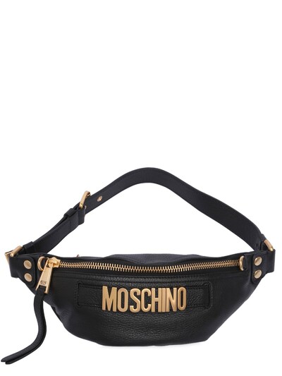 Moschino Logo Lettering Leather Belt Pack In Black
