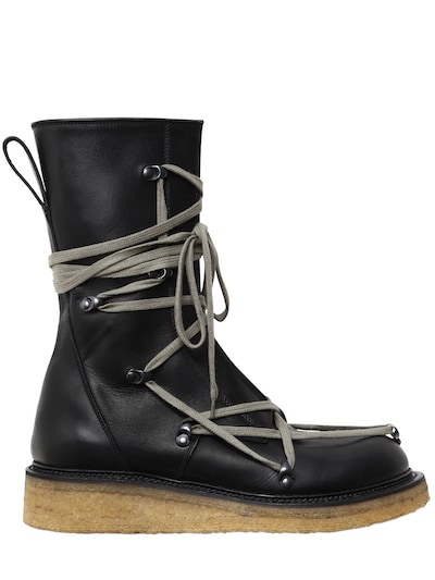 RICK OWENS 30MM LACE UP CREEPER LEATHER BOOTS,66IL2E001-MDk1
