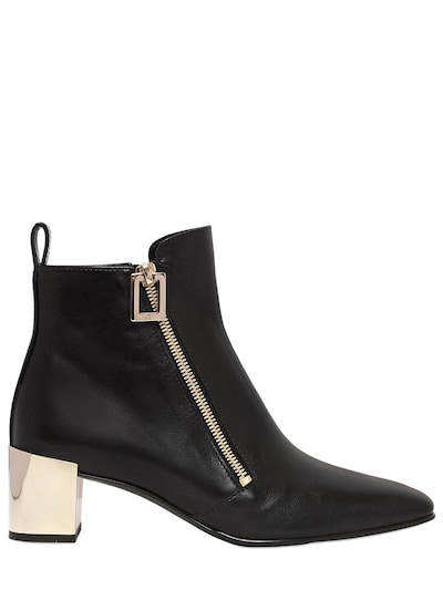 ROGER VIVIER 45MM POLLY ZIP-UP LEATHER ANKLE BOOTS, BLACK,66IL3J012-Qjk5OQ2