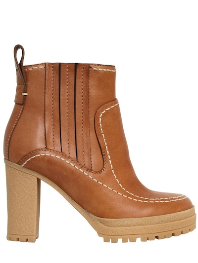See By Chloé 100mm Leather Boots In Natural
