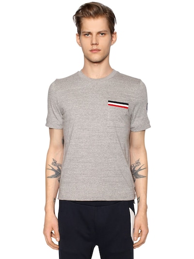 Moncler Cotton Jersey T-shirt W/ Pocket In Light Grey