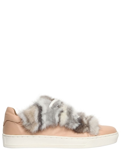 Black Dioniso 20mm Mink Fur & Leather Sneakers In Nude