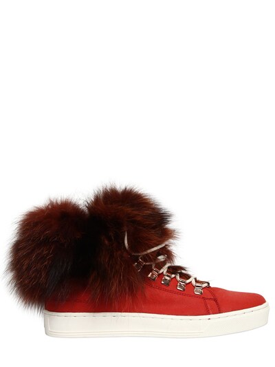 Black Dioniso 20mm Fox Fur & Leather Sneakers In Red