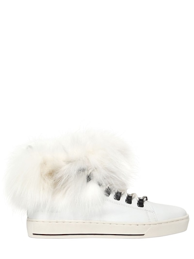 Black Dioniso 20mm Fox Fur & Leather Sneakers In White