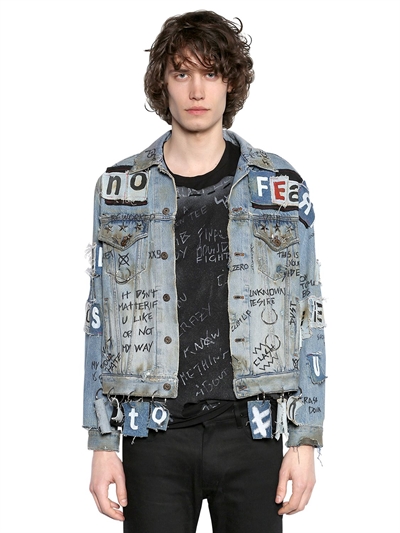 denim jacket with writing all over